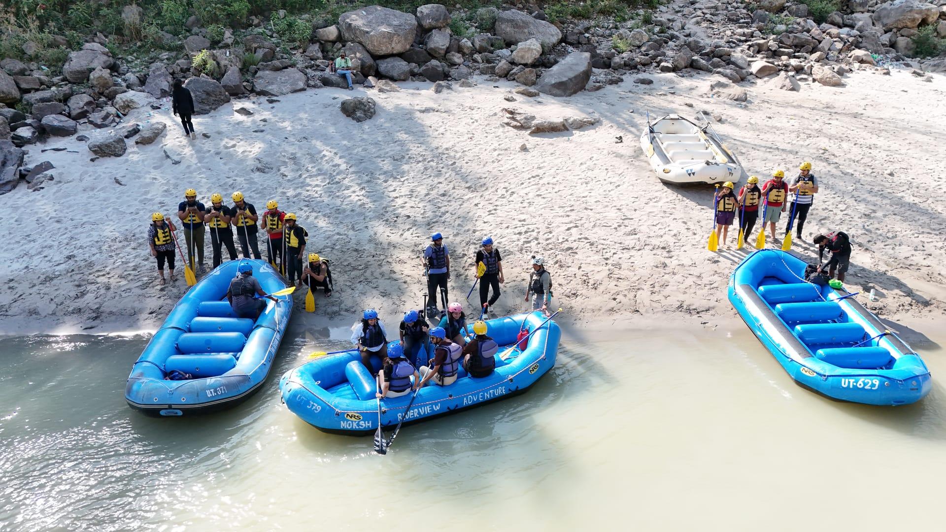 Rafts lined up on the Ganga